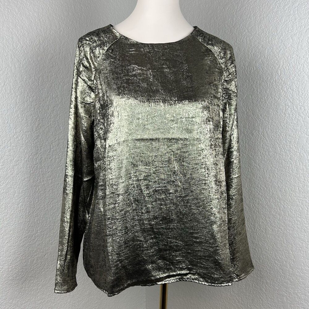 Hazel Women's Metallic Gold Long Sleeve Blouse Size Large